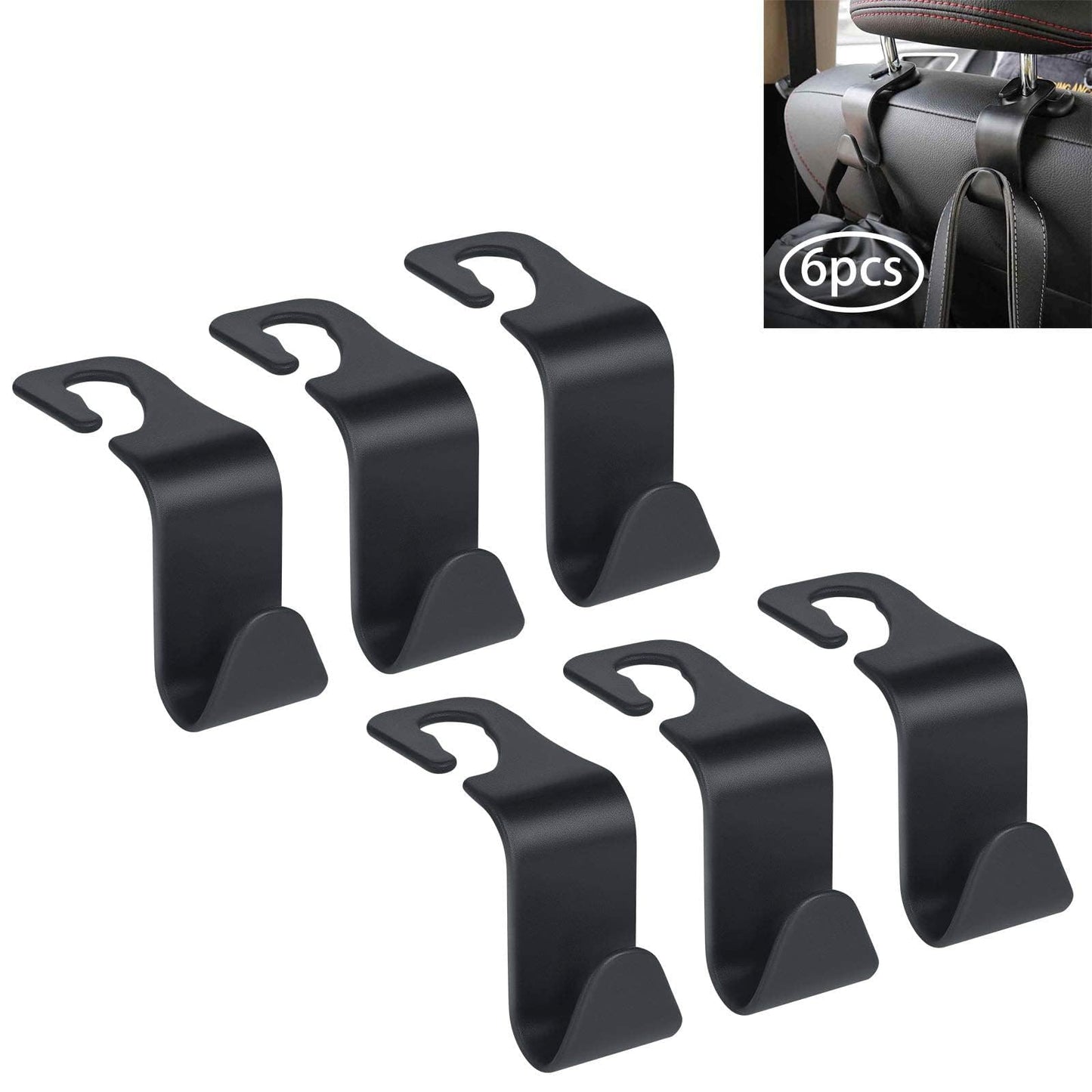 URAQT Back Seat Car Hooks 6 Pack for Bags & Handbags Black